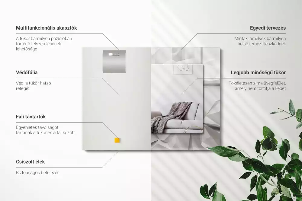 Négyszögletes tükör absztrakt geometriai díszítéssel