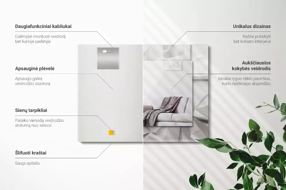 Négyszögletes tükör absztrakt geometriai díszítéssel
