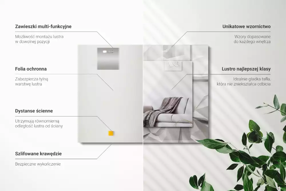 Négyszögletes tükör absztrakt geometriai díszítéssel