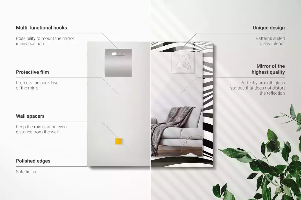 Fekete-fehér hullámos mintázatú négyszögletes dísztükör
