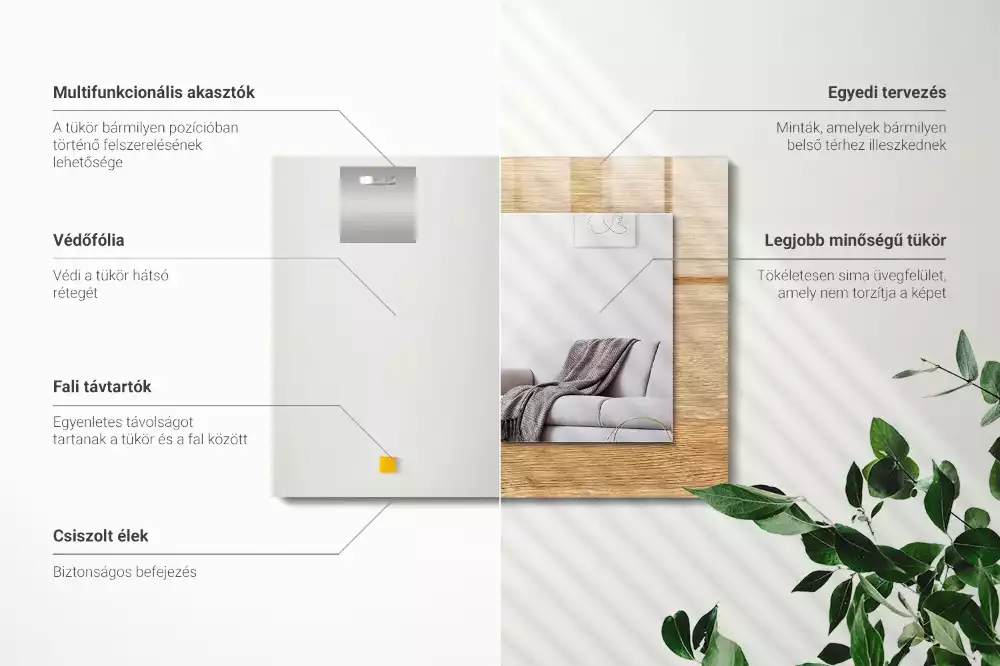 Négyszögletes fali tükör strukturált fa kerettel