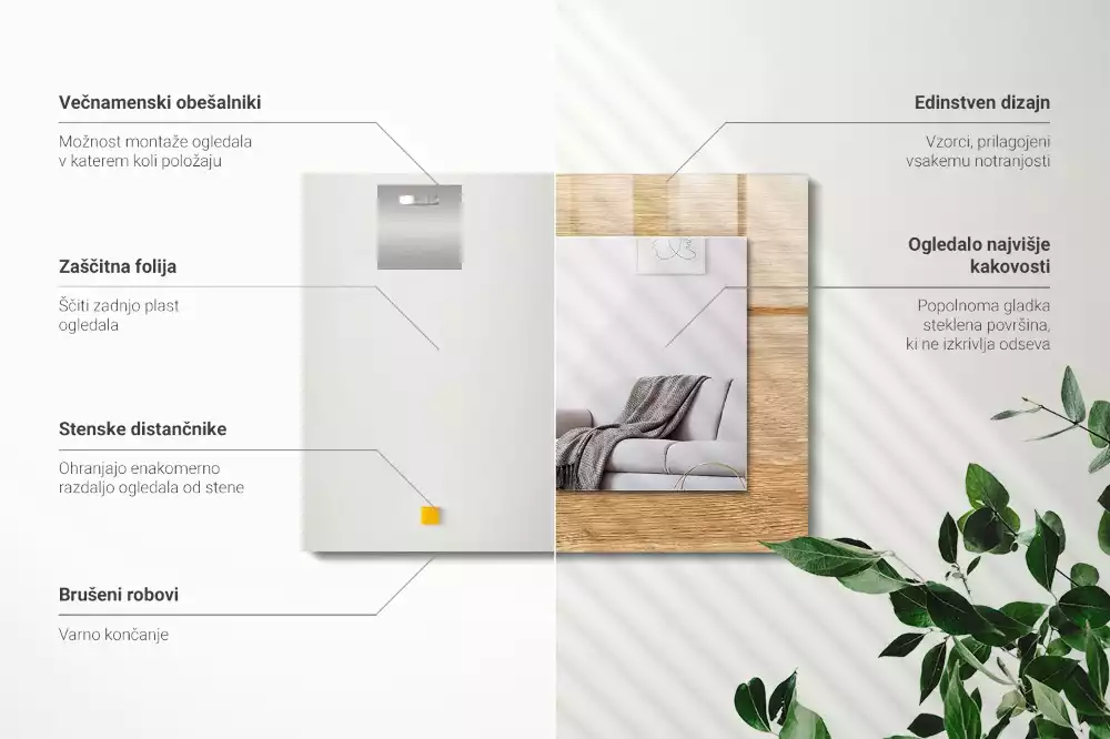 Négyszögletes fali tükör strukturált fa kerettel