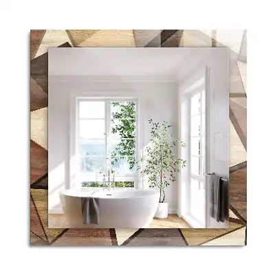 Négyszögletes fa dísztükör geometriai mintával