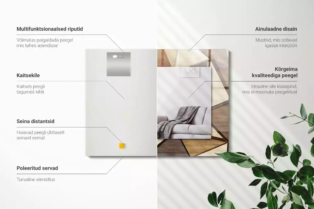Négyszögletes fa dísztükör geometriai mintával