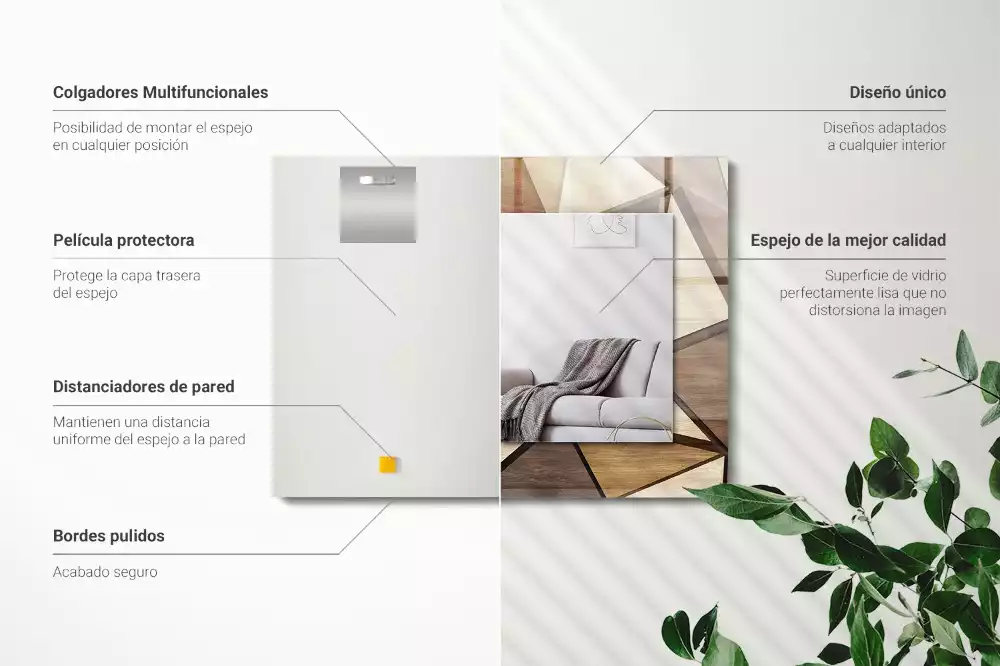 Négyszögletes fa dísztükör geometriai mintával