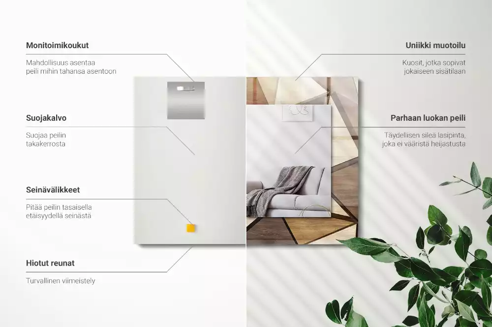 Négyszögletes fa dísztükör geometriai mintával