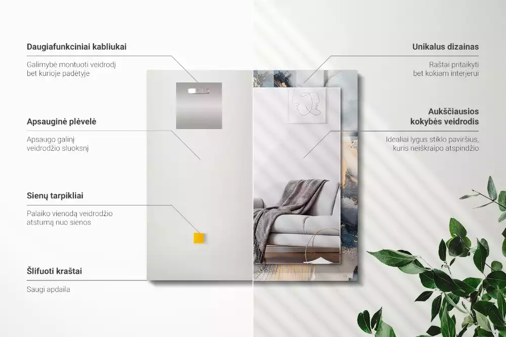 Négyszögletes fali tükör absztrakt kék művészeti mintával