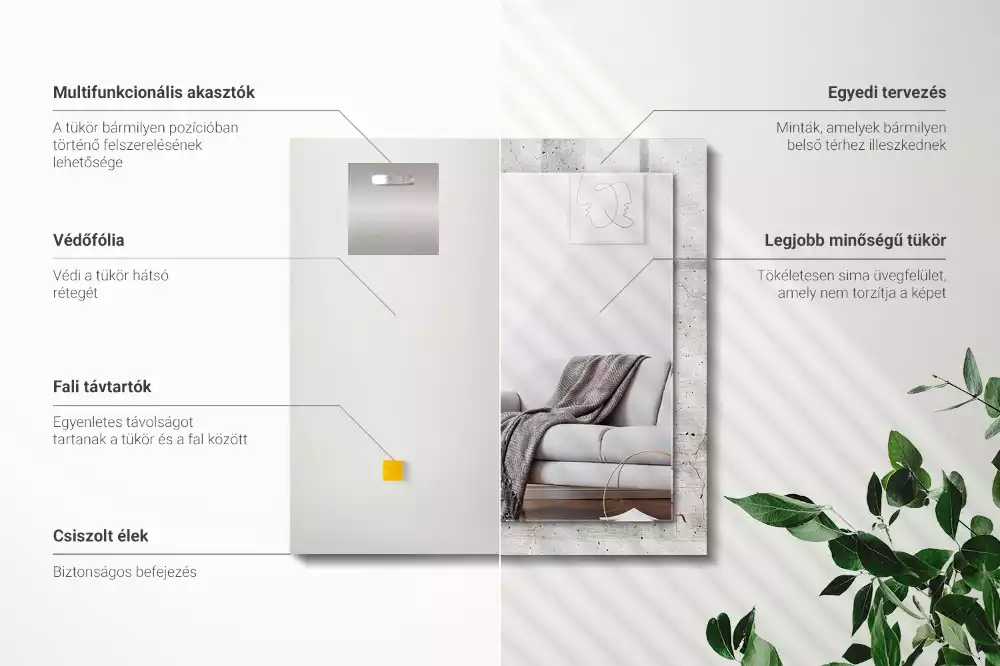 Négyszögletes fali tükör repedezett betonfal mintával