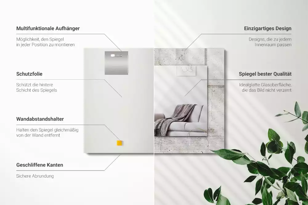 Négyszögletes fali tükör repedezett betonfal mintával