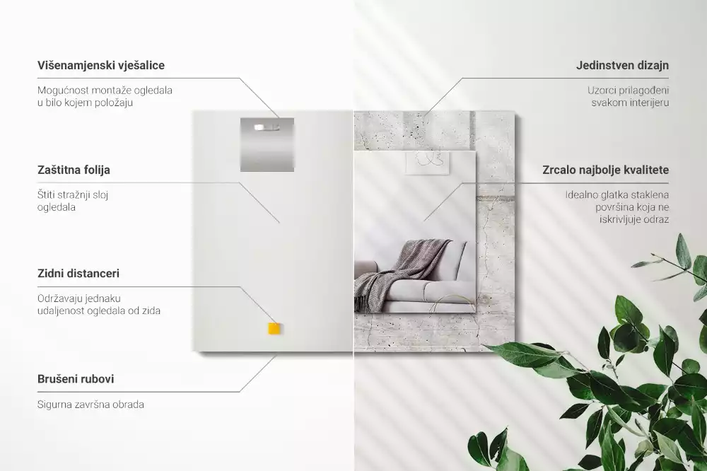 Négyszögletes fali tükör repedezett betonfal mintával