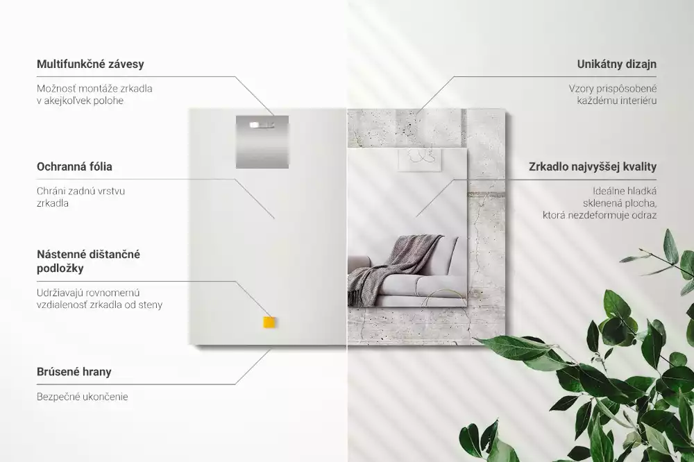Négyszögletes fali tükör repedezett betonfal mintával