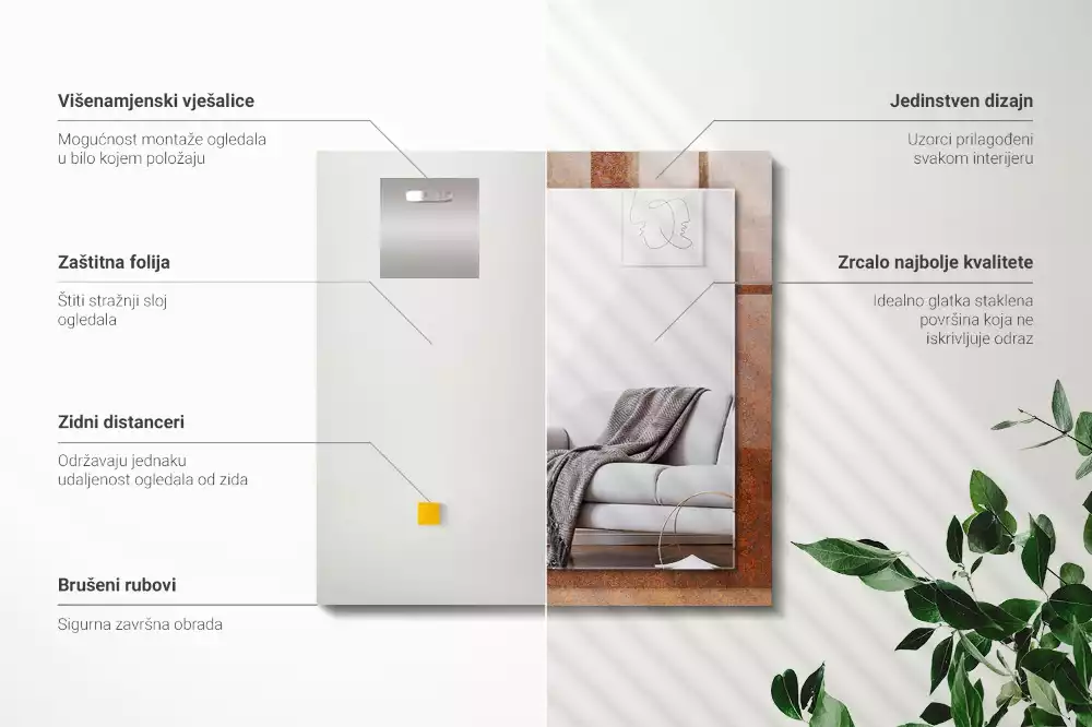 Négyszögletes rozsdás fémkeretes dísztükör