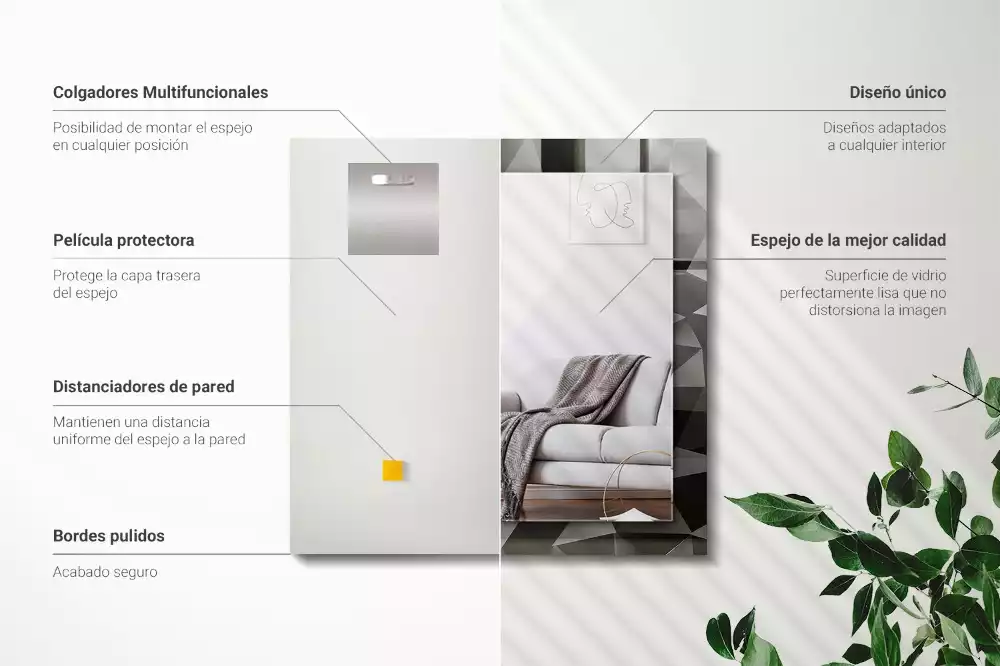 Négyszögletes díszes tükör fekete geometriai mintával