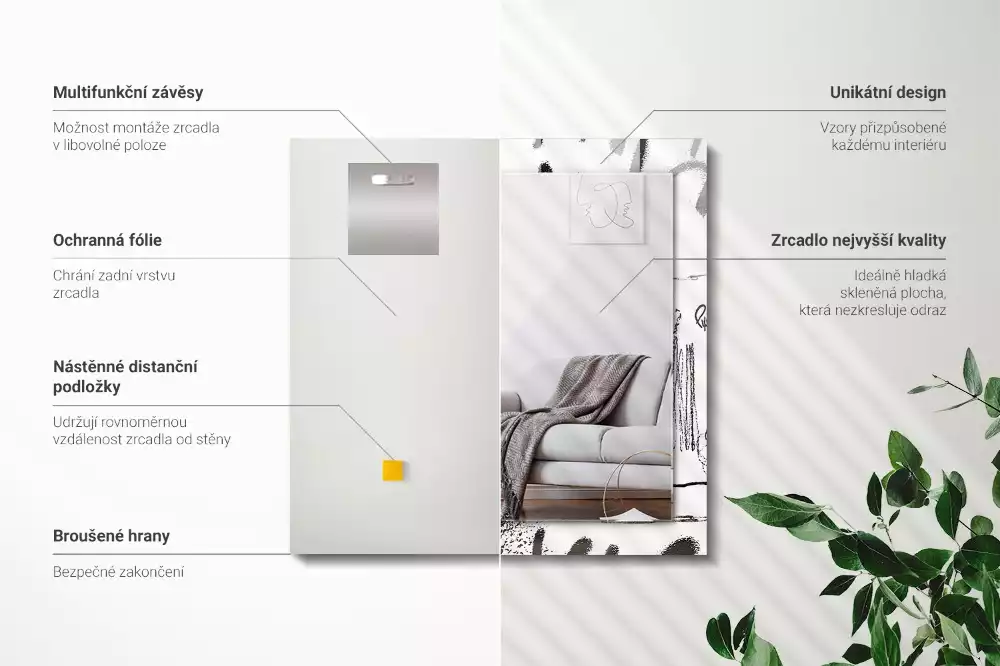 Négyszögletes fali tükör absztrakt modern mintával