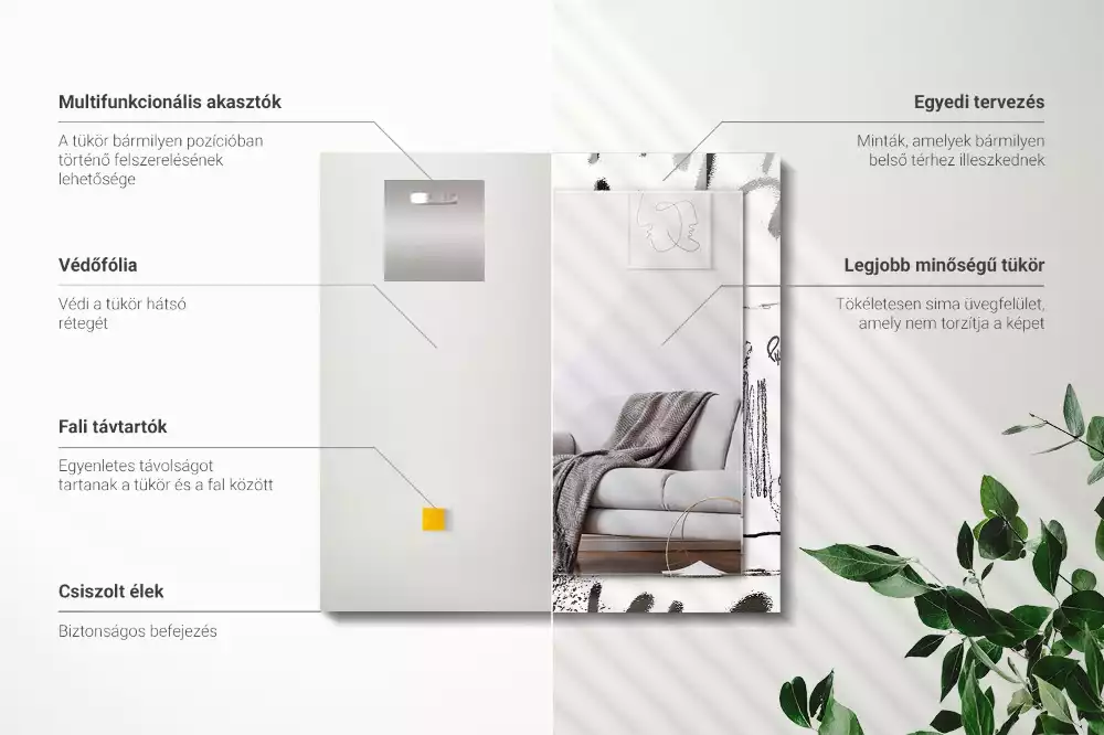 Négyszögletes fali tükör absztrakt modern mintával