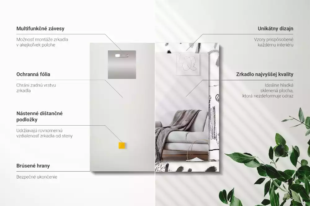 Négyszögletes fali tükör absztrakt modern mintával