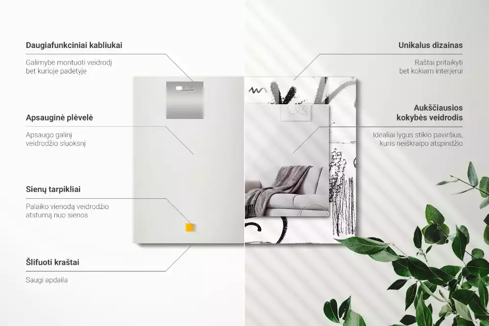Négyszögletes fali tükör absztrakt modern mintával