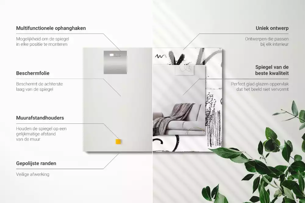 Négyszögletes fali tükör absztrakt modern mintával