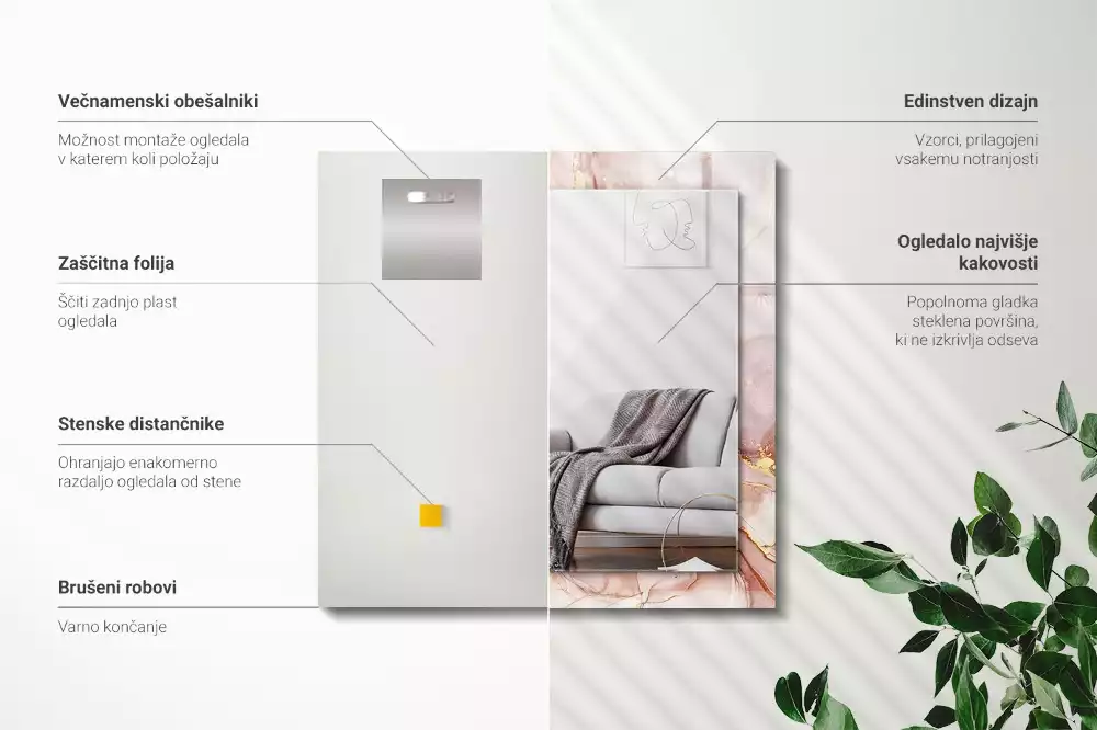Négyszögletes díszes tükör absztrakt akvarell mintával