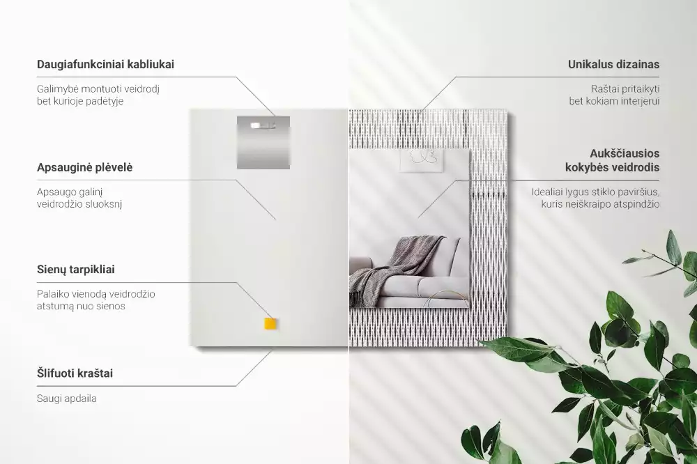 Négyszögletes fali tükör textilszövet mintás díszítéssel