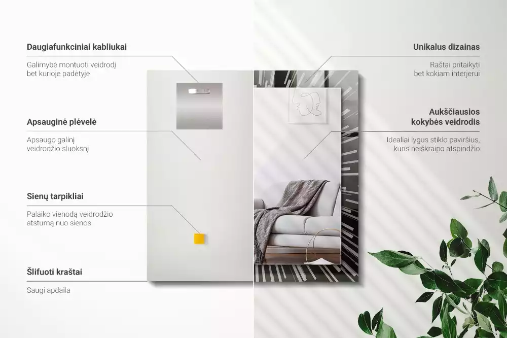 Négyszögletes fali tükör fénysebesség effektussal