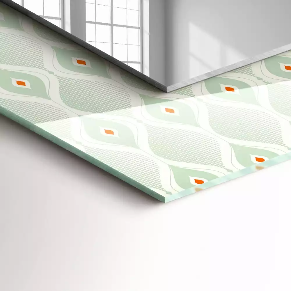 Négyszögletes dísztükör zöld geometriai mintával