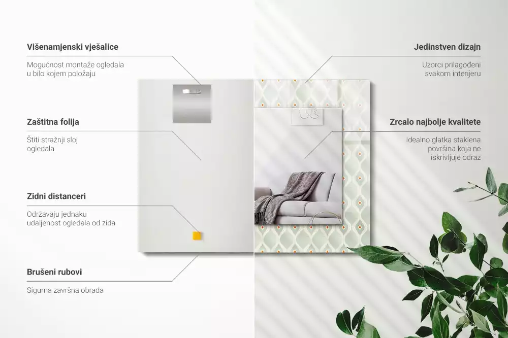 Négyszögletes dísztükör zöld geometriai mintával