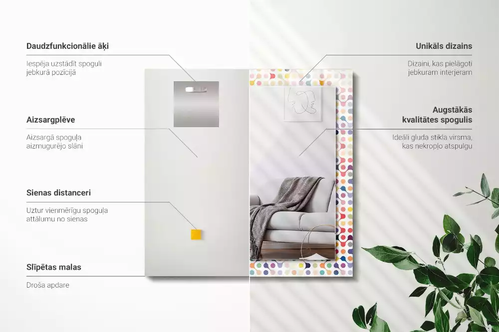 Négyszögletes díszes tükör színes geometriai mintával