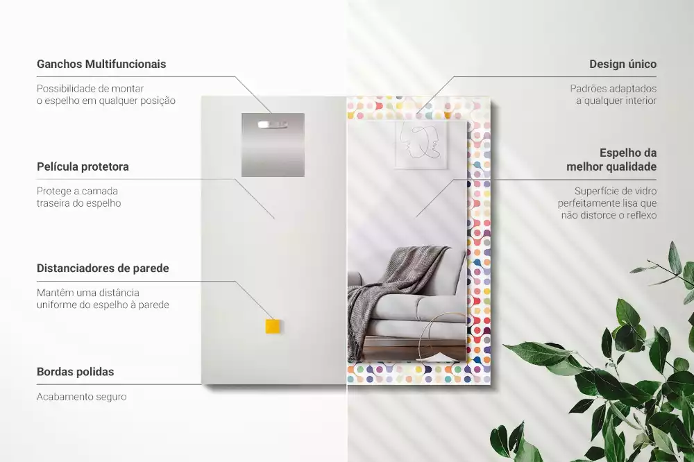Négyszögletes díszes tükör színes geometriai mintával