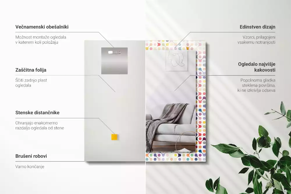 Négyszögletes díszes tükör színes geometriai mintával
