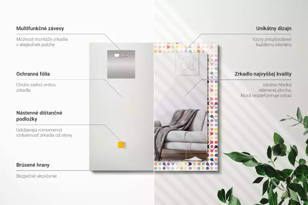 Négyszögletes díszes tükör színes geometriai mintával