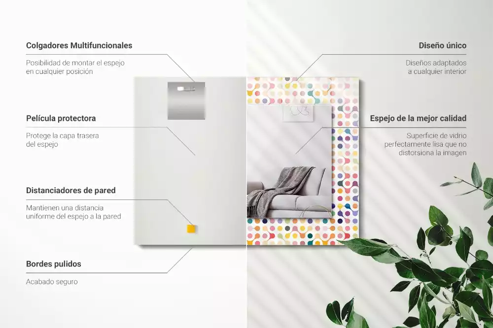 Négyszögletes díszes tükör színes geometriai mintával
