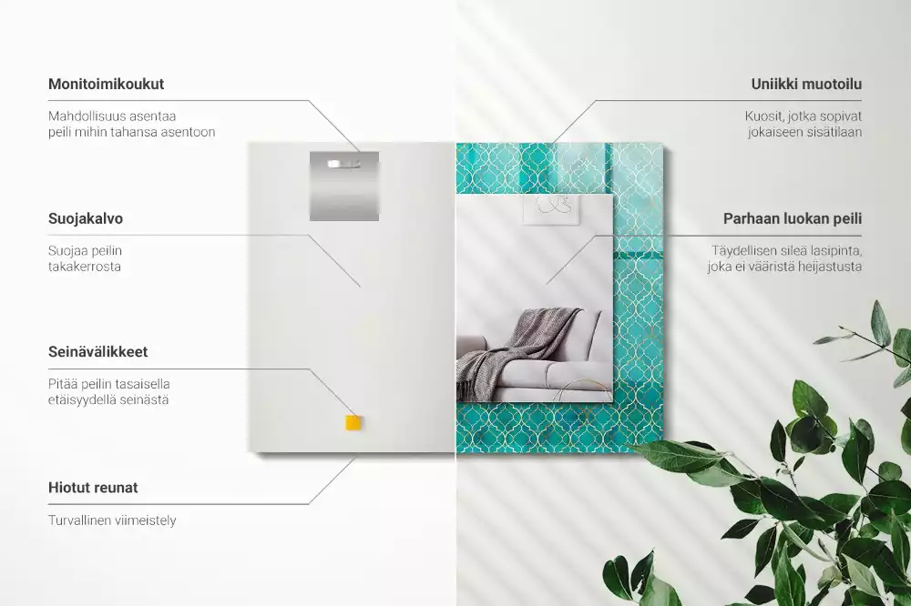 Négyszögletes dísztükör zöld geometriai mintával
