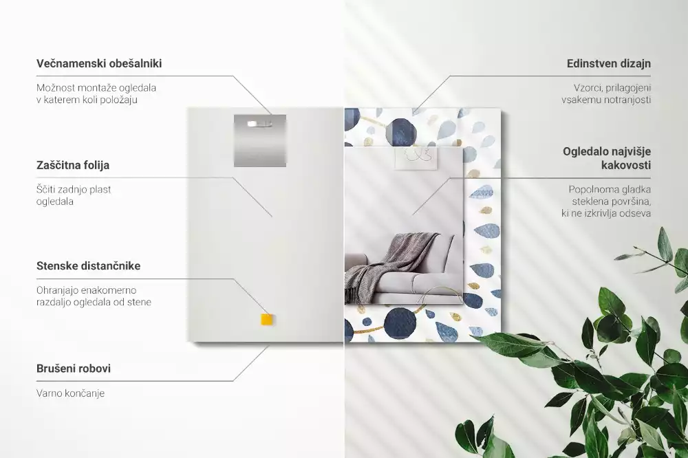 Négyszögletes, díszes fali tükör absztrakt mandala mintával