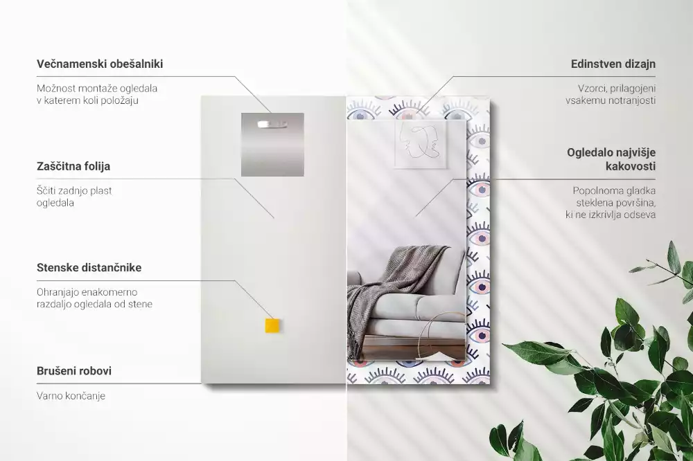Négyszögletes, szemmintás díszes tükör