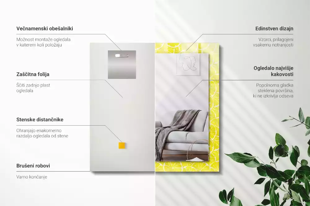 Négyszögletes tükör citromszeletes díszítéssel