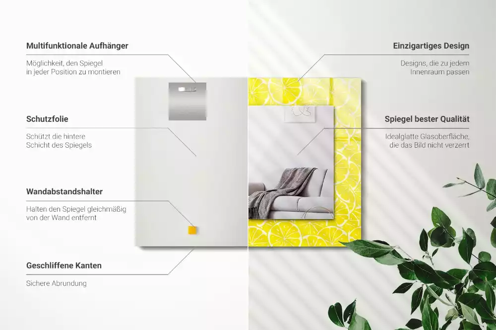 Négyszögletes tükör citromszeletes díszítéssel