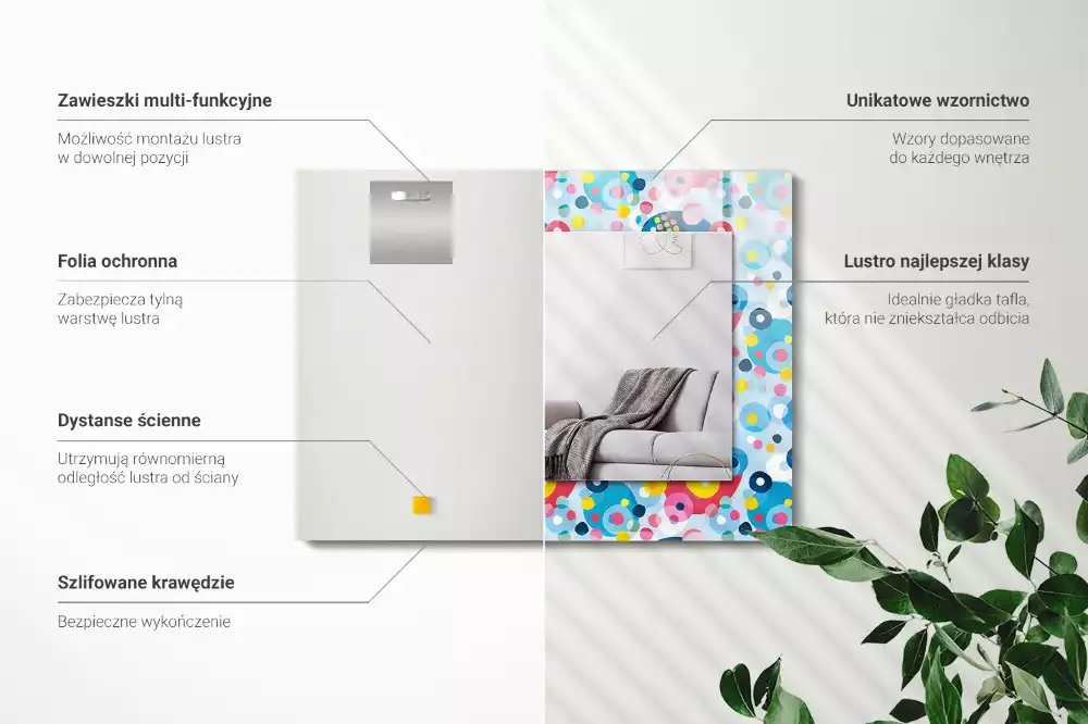 Négyszögletes dísztükör színes absztrakt mintával