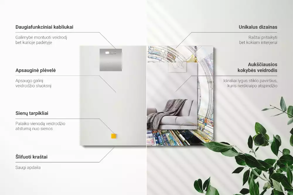 Négyszögletes díszes tükör absztrakt körmozaik kerettel