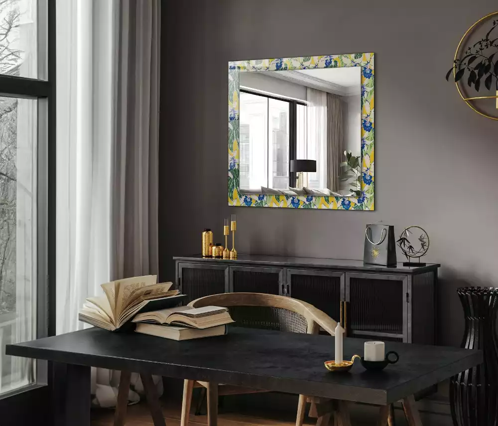 Négyszögletes díszes tükör virág és levél mintával