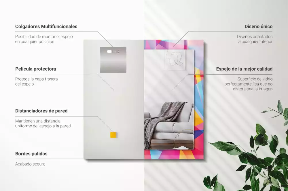 Négyszögletes fali tükör színes geometriai mintákkal