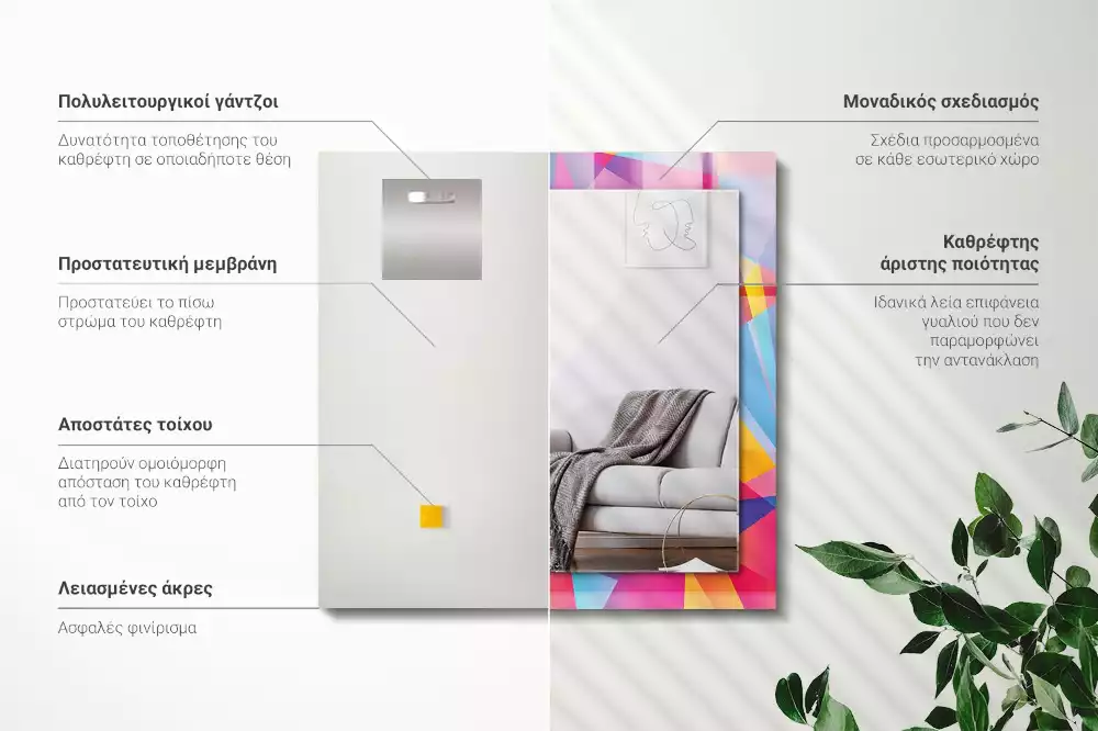 Négyszögletes fali tükör színes geometriai mintákkal
