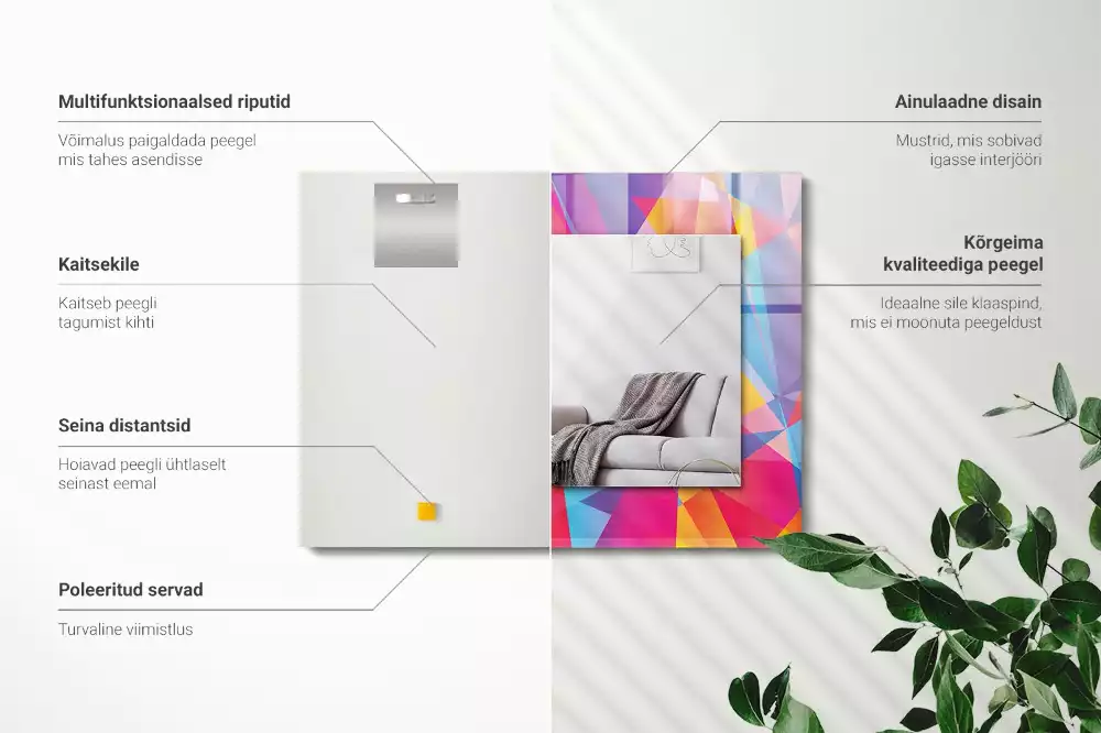 Négyszögletes fali tükör színes geometriai mintákkal
