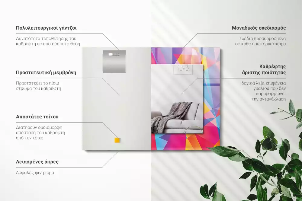 Négyszögletes fali tükör színes geometriai mintákkal