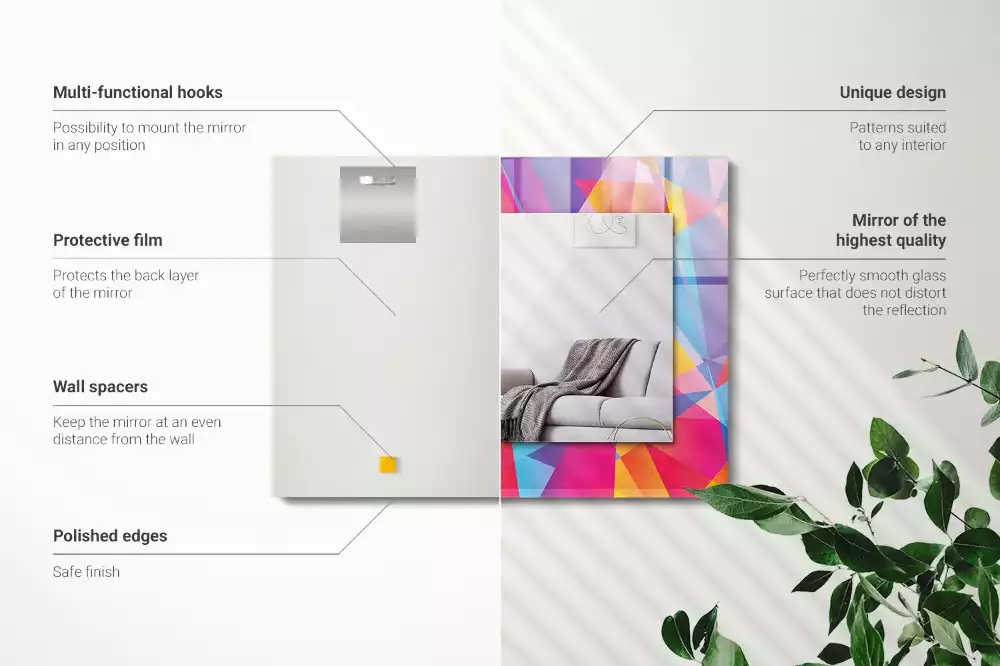Négyszögletes fali tükör színes geometriai mintákkal