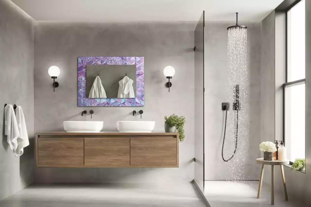 Négyszögletes díszes tükör átlátszó színes kocka mintával