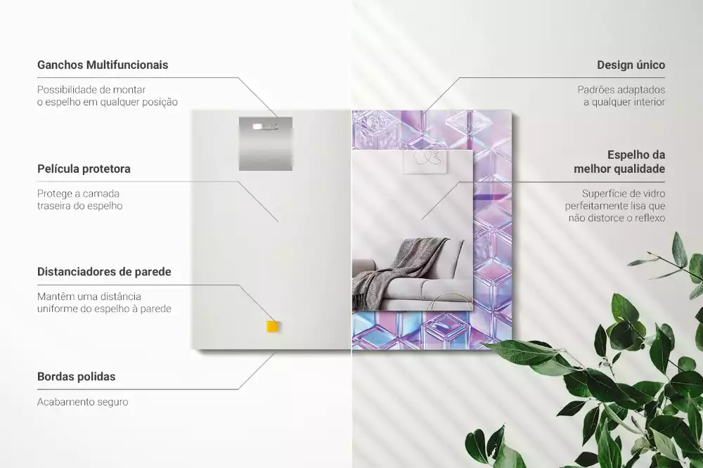 Négyszögletes díszes tükör átlátszó színes kocka mintával