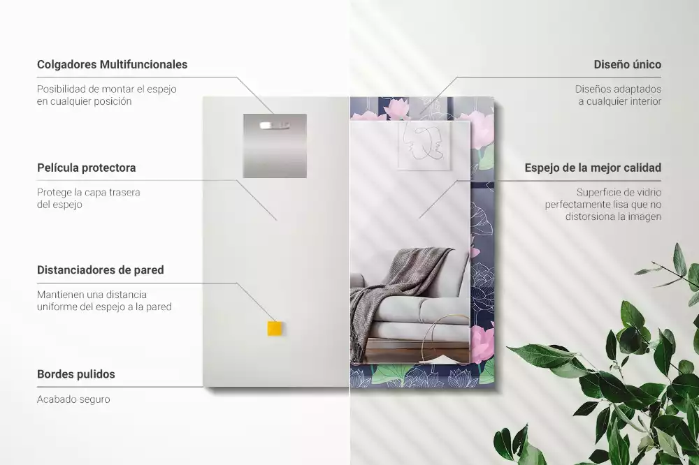 Négyszögletes tükör rózsaszín lótuszvirág díszítéssel