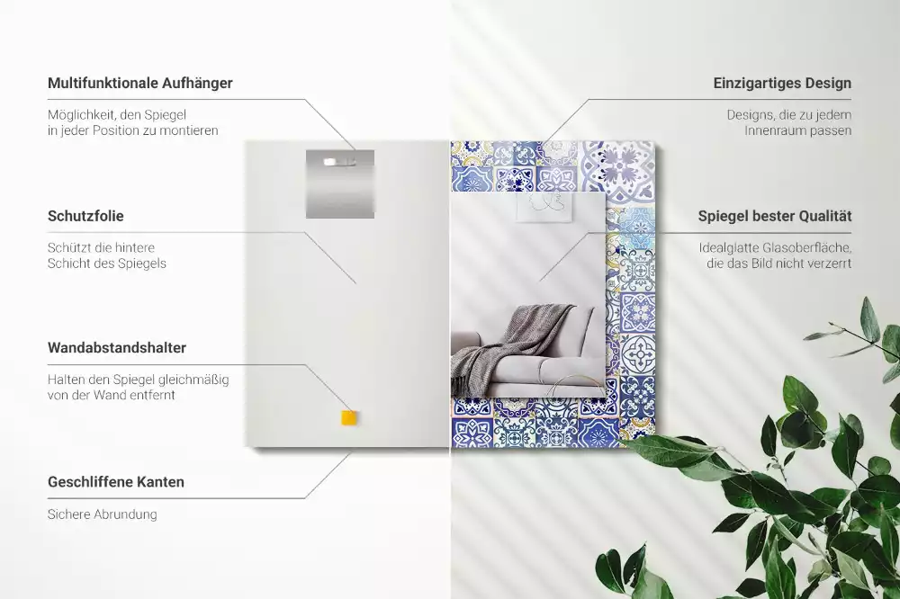 Négyszögletes mozaik tükör színes csempe dekorációval