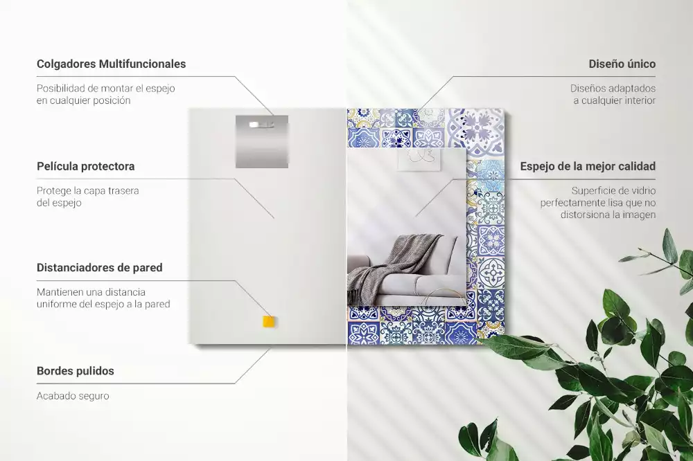 Négyszögletes mozaik tükör színes csempe dekorációval